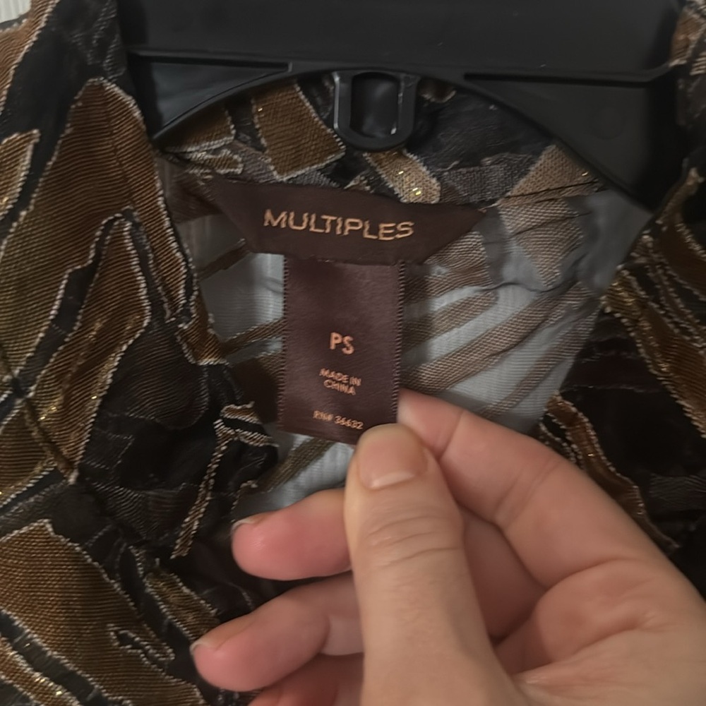 Multiples Sheer Button Down In Brown And Black Sm… - image 2